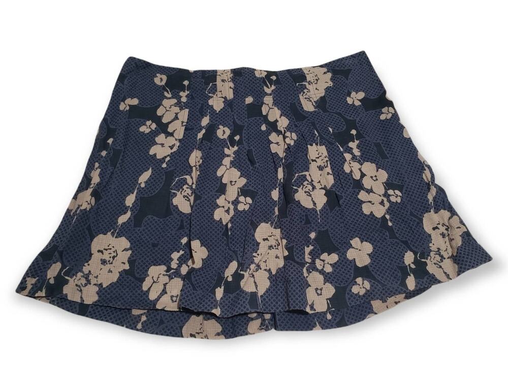 DKNY Blue Floral Print Zip Back Mini Skirt